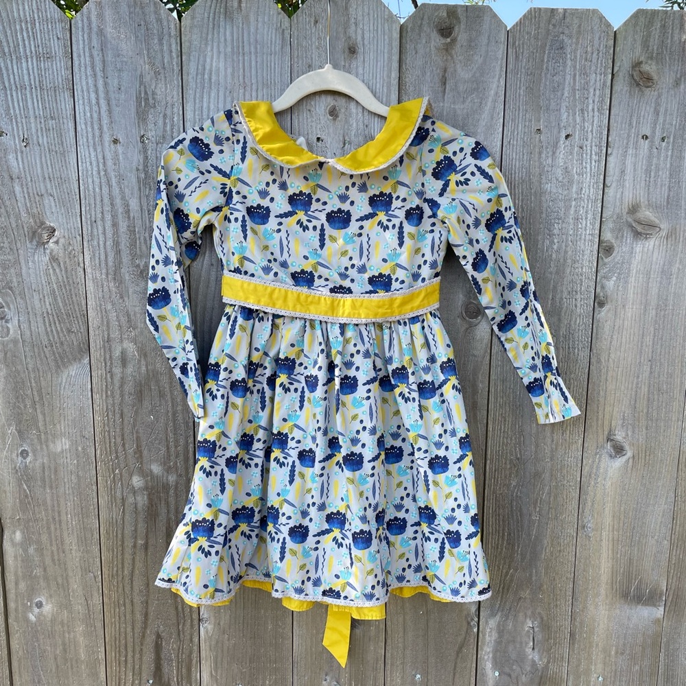 Evie's Closet Smocked Layered Dress - Gray, yellow, blue